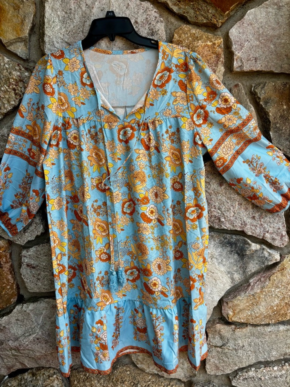 Light Blue Floral Boho Tunic Dress